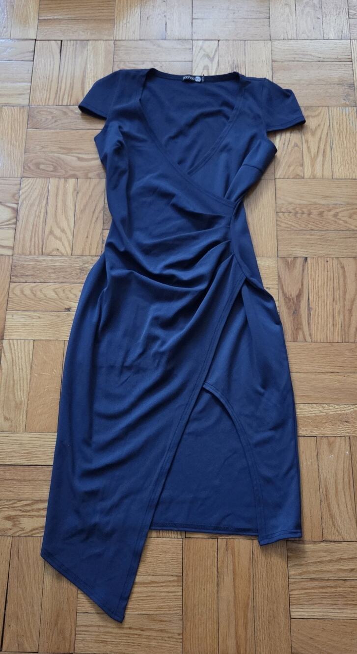 Boohoo Blue Womens Wrap Dress Asymmetrical Botton Sz 4